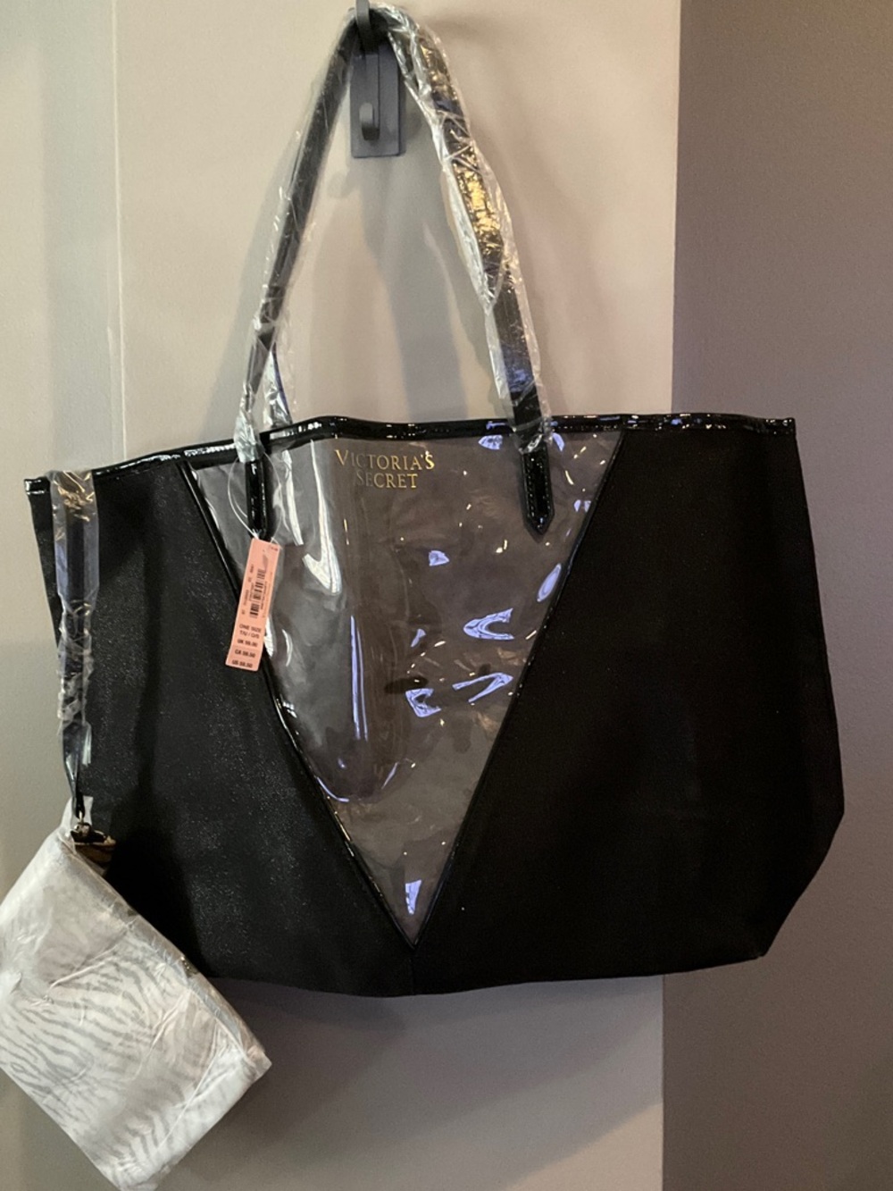 Victoria's Secret Black & Clear V-Panel Tote with Pouch
